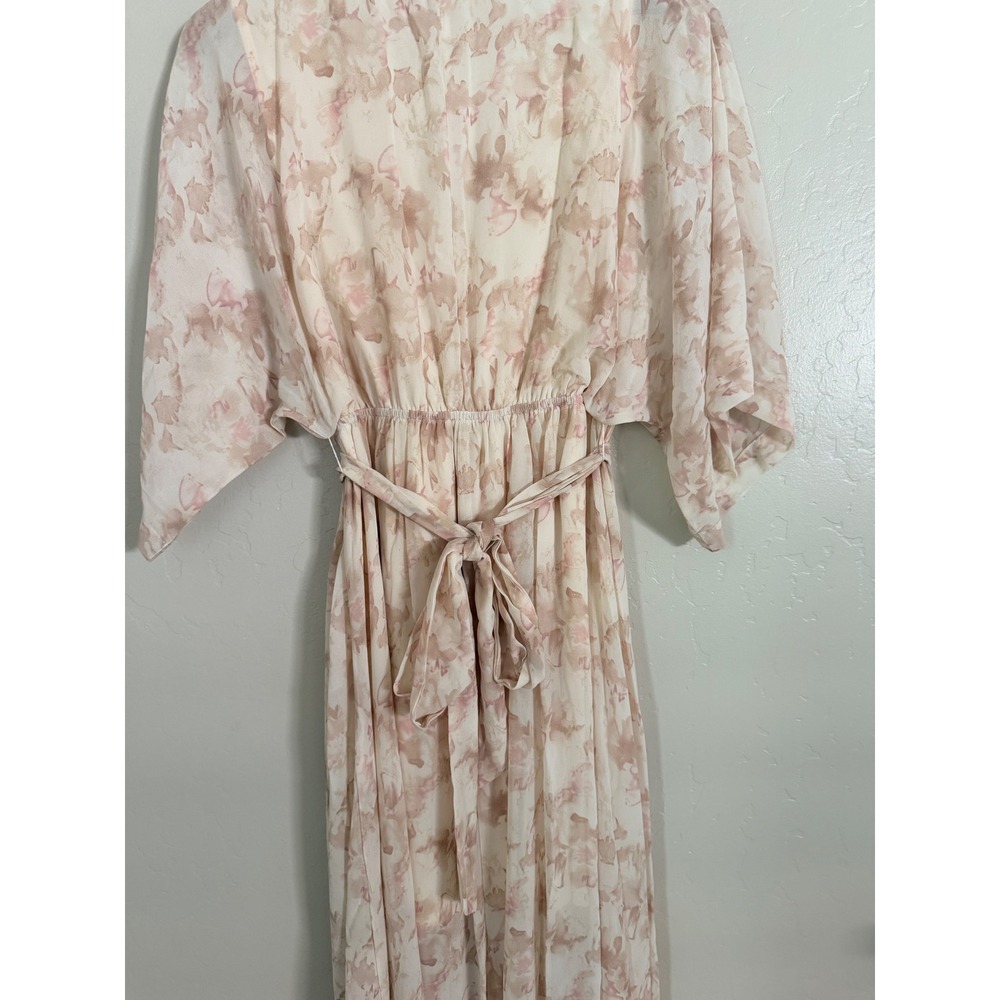 Baltic Born Floral Maxi Dress Pink Cream Flutter Sleeve V-Neck Wrap Faux Small - Picture 7 of 8